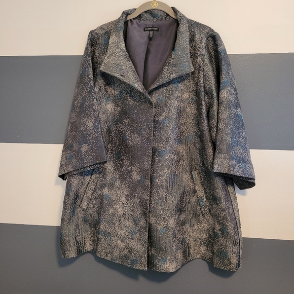 Eileen Fisher Cosmo Jacquard 3/4 Sleeve Silk Blend Jacket in Ash Size Medium - Picture 6 of 16